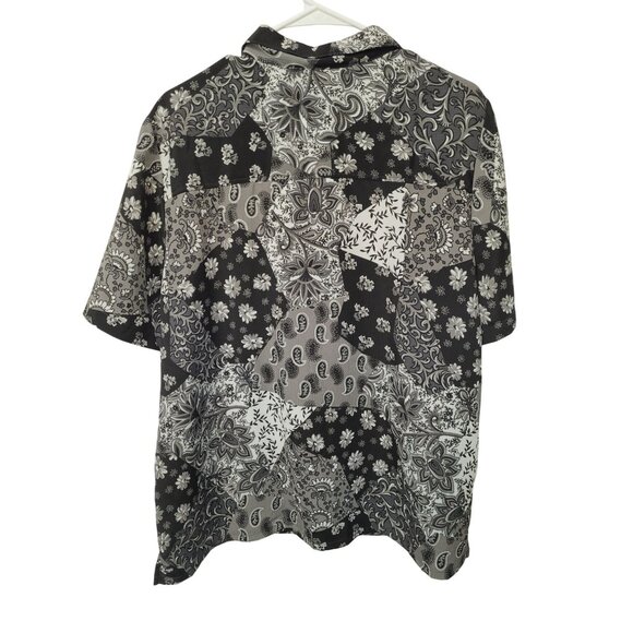 Donkenny Womens  Shirt 1X Black White Paisley Patchwork Button-Up 100% Polyester - Picture 2 of 9